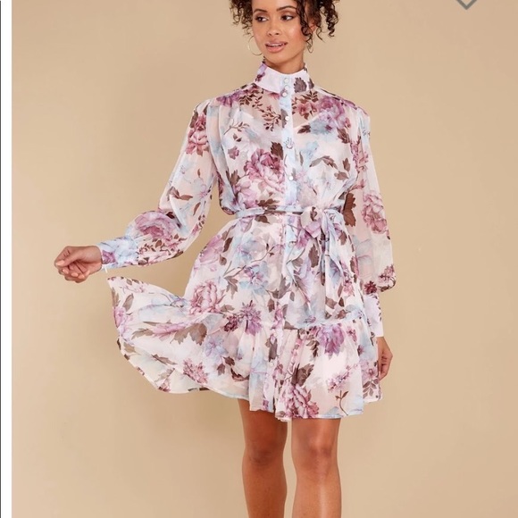 Red Dress Floral Mini Dress - Picture 3 of 7